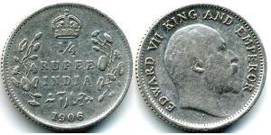 1/4 Rupee British Raj (1858-1947) Silver Edward VII (1841-1910)