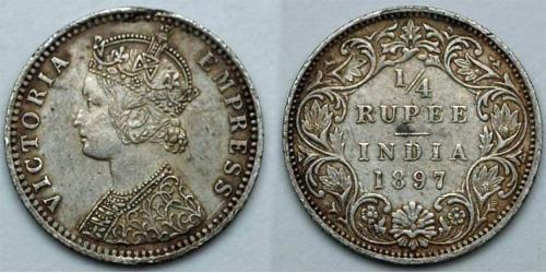 1/4 Rupee British Raj (1858-1947) Silver Victoria (1819 - 1901)