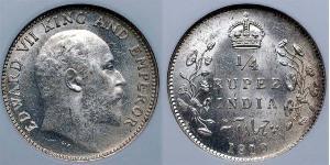 1/4 Rupee 英属印度 (1858 - 1947) 銀 爱德华七世 (1841-1910)
