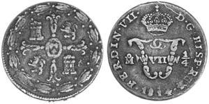 1/4 Tlaco Vizekönigreich Neuspanien (1519 - 1821) Kupfer Ferdinand VII. von Spanien (1784-1833)