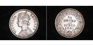 1/4 Рупія Британська Індія (1858-1947) Срібло Вікторія (1819 - 1901)