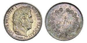 1/4 Франк Июльская монархия (1830-1848) Серебро Луи-Филипп I (1773 -1850)
