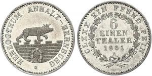 1/6 Thaler Anhalt-Bernbourg (1603 - 1863) Argent Alexandre-Charles d