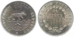 1/6 Thaler Anhalt-Bernbourg (1603 - 1863) Argent Alexandre-Charles d