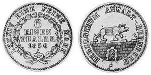 1/6 Thaler Anhalt-Bernburg (1603 - 1863) Argento Alessandro Carlo di Anhalt-Bernburg(1805 – 1863)