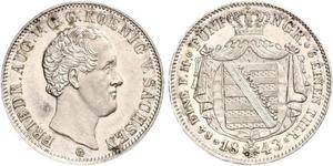 1/6 Thaler Regno di Sassonia (1806 - 1918) Argento Federico Augusto II di Sassonia