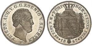 1/6 Thaler Regno di Sassonia (1806 - 1918) Argento Federico Augusto II di Sassonia