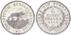 1/6 Thaler Anhalt-Bernburg (1603 - 1863) Silver Alexander Karl, Duke of Anhalt-Bernburg (1805 – 1863)