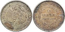 1 Boliviano Bolivia (1825 - ) Argento 
