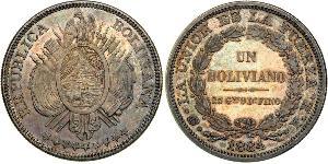 1 Boliviano Многонациональное Государство Боливия (1825 - ) Серебро 