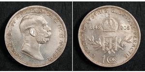 1 Corona Австро-Венгрия (1867-1918) Серебро Франц Иосиф I (1830 - 1916)