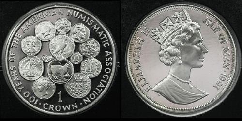 1 Crown Isla de Man  Isabel II (1926-2022)