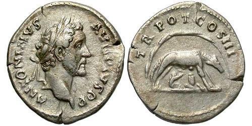 1 Denario Imperio romano (27BC-395) Plata Antonino Pío  (86-161)