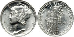 1 Dime / 10 Cent Estados Unidos de América (1776 - ) Cobre/Plata 