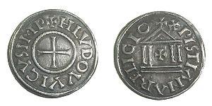 1 Dinaro Frankish Empire (481-843) Plata Ludovico Pío (778-840)