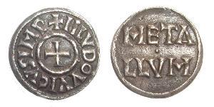 1 Dinaro Frankish Empire (481-843) Plata Ludovico Pío (778-840)