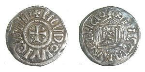 1 Dinaro Frankish Empire (481-843) Plata Ludovico Pío (778-840)