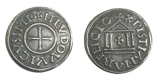 1 Dinaro Frankish Empire (481-843) Plata Ludovico Pío (778-840)