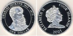 1 Dollar Cook Islands (1965 - ) Silber Charles John Huffam Dickens (1812 - 1870) / Elizabeth II (1926-2022)