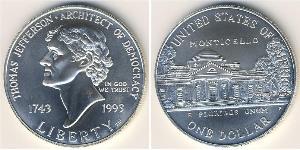 1 Dollar 美利堅合眾國 (1776 - ) 銀 Thomas Jefferson (1743-1826)