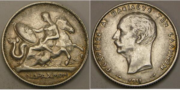 1 Drachma Kingdom of Greece (1832-1924) Silver George I of Greece (1845- 1913)