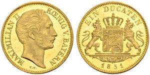 1 Ducat Royaume de Bavière (1806 - 1918) Or Maximilien II de Bavière(1811 - 1864)