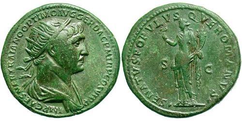 1 Dupondio Impero romano (27BC-395) Bronzo Traiano (53-117)