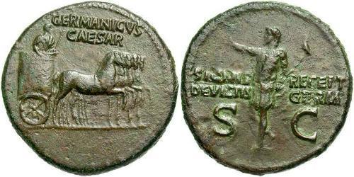 1 Dupondius Imperio romano (27BC-395) Orichalcum Germánico (15 BC-19AD) 