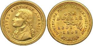 1 Dólar Estados Unidos de América (1776 - ) Oro Thomas Jefferson (1743-1826)