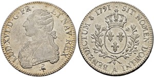 1 Ecu Francia medioevale (843-1791) Argento Luigi XVI di Francia (1754 - 1793)