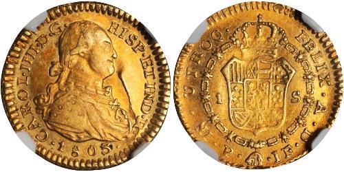 1 Escudo Vicereame della Nuova Granada (1717 - 1819) Oro Carlo IV di Spagna (1748-1819)