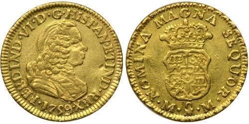 1 Escudo Vicereame della Nuova Spagna (1519 - 1821) Oro Ferdinando VI di Spagna (1713-1759)