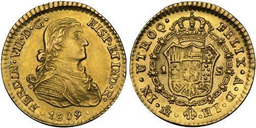 1 Escudo Virreinato de Nueva España (1519 - 1821) Oro Fernando VII de España (1784-1833)