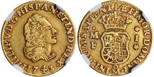 1 Escudo Virreinato de Nueva España (1519 - 1821) Oro Felipe V de España (1683-1746)