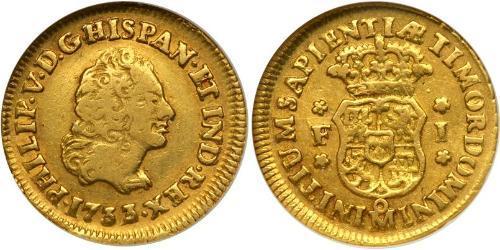 1 Escudo Virreinato de Nueva España (1519 - 1821) Oro Felipe V de España (1683-1746)