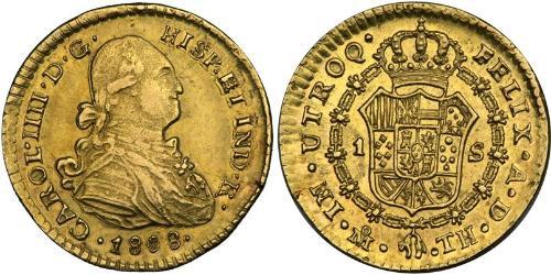 1 Escudo Virreinato de Nueva España (1519 - 1821) Oro Carlos IV de España (1748-1819)