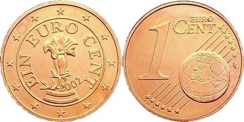 1 Eurocent Republic of Austria (1955 - ) Copper 