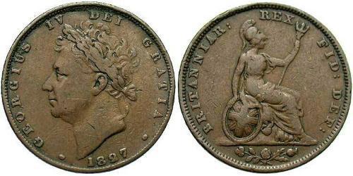 1 Farthing Vereinigtes Königreich von Großbritannien und Irland (1801-1922) Kupfer Georg IV (1762-1830)