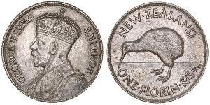 1 Florin Nueva Zelanda Plata Jorge V (1865-1936)
