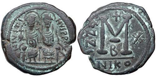 1 Follis Imperio bizantino (330-1453) Bronce Justino II (520-578)
