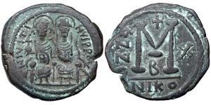 1 Follis Byzantinisches Reich (330-1453) Bronze Justin II (520-578)