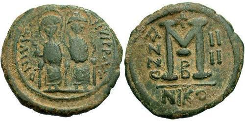 1 Follis 拜占庭帝国 青铜 查士丁二世