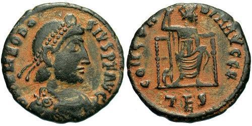 1 Follis /  AE3 Empire romain (27BC-395) Bronze Théodose I (347-395)