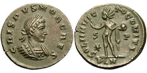 1 Follis /  AE3 Empire romain (27BC-395) Bronze Crispus (305 - 326)
