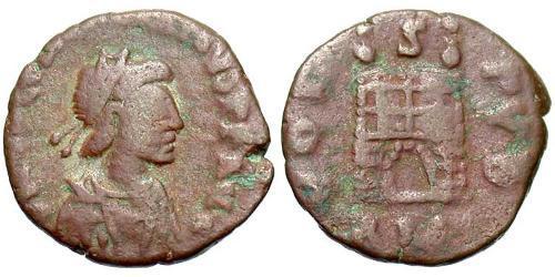 1 Follis /  AE4 Imperio romano de Occidente (285-476) Bronce Valentiniano III (419-455)