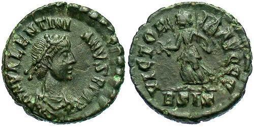 1 Follis /  AE4 Empire romain (27BC-395) Bronze Valentinien II (371-392)