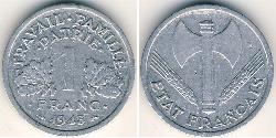 1 Franc Vichy France (1940-1944) Aluminium 