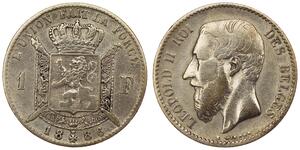 1 Franc Belgio Argento Leopold II (1835 - 1909)