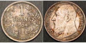 1 Franc Belgio Argento Leopold II (1835 - 1909)