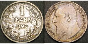 1 Franc Belgio Argento Leopold II (1835 - 1909)